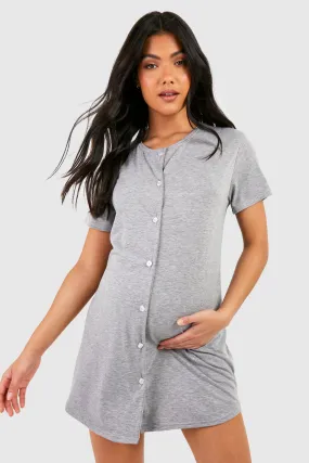 Maternity Peached Jersey Knit Button Down Nightgown