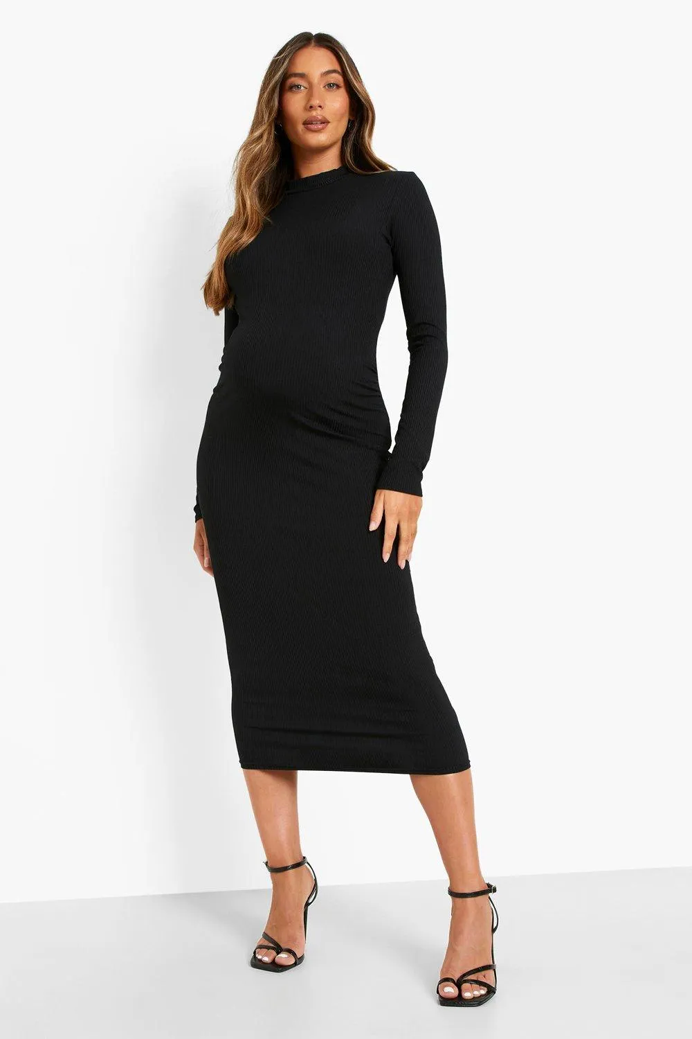 Maternity Premium Rib Crew Midi Dress