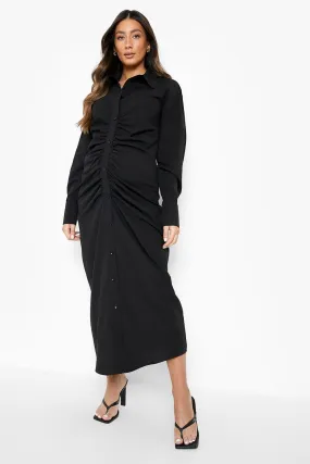 Maternity Ruched Front Cotton Midi Dress
