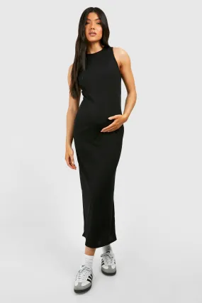 Maternity Soft Rib Racer Neck Midi Dress