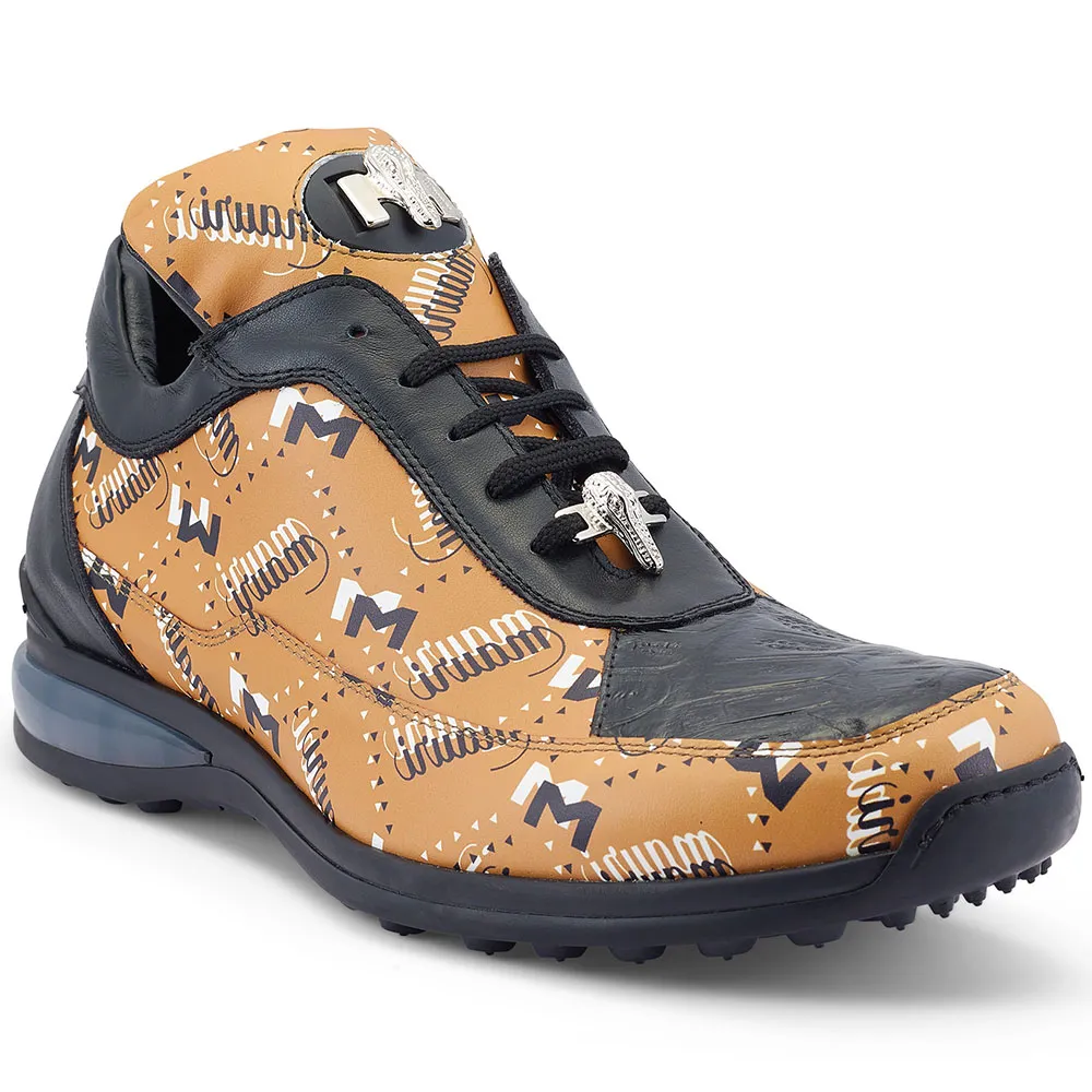 Mauri 8900/2 Calfskin / Baby Croco Sneakers Mustard / Black / White