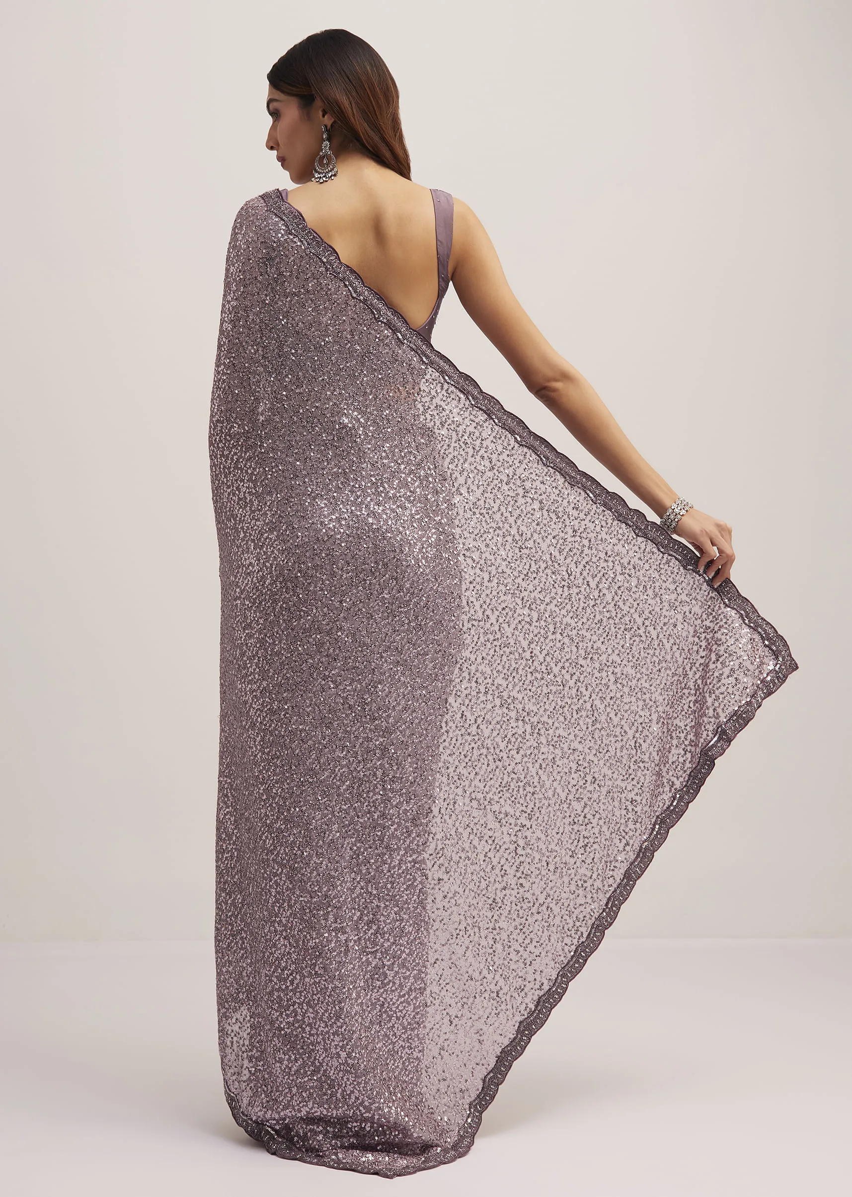 Mauve Half AndHalf Sequins Embroidered Saree