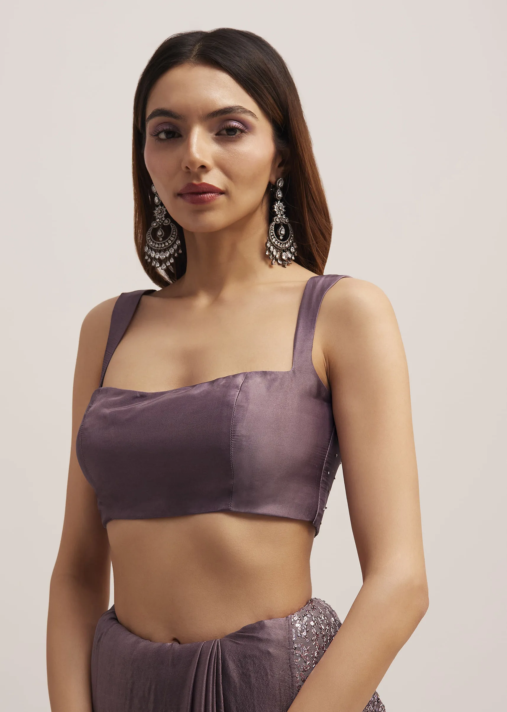 Mauve Half AndHalf Sequins Embroidered Saree