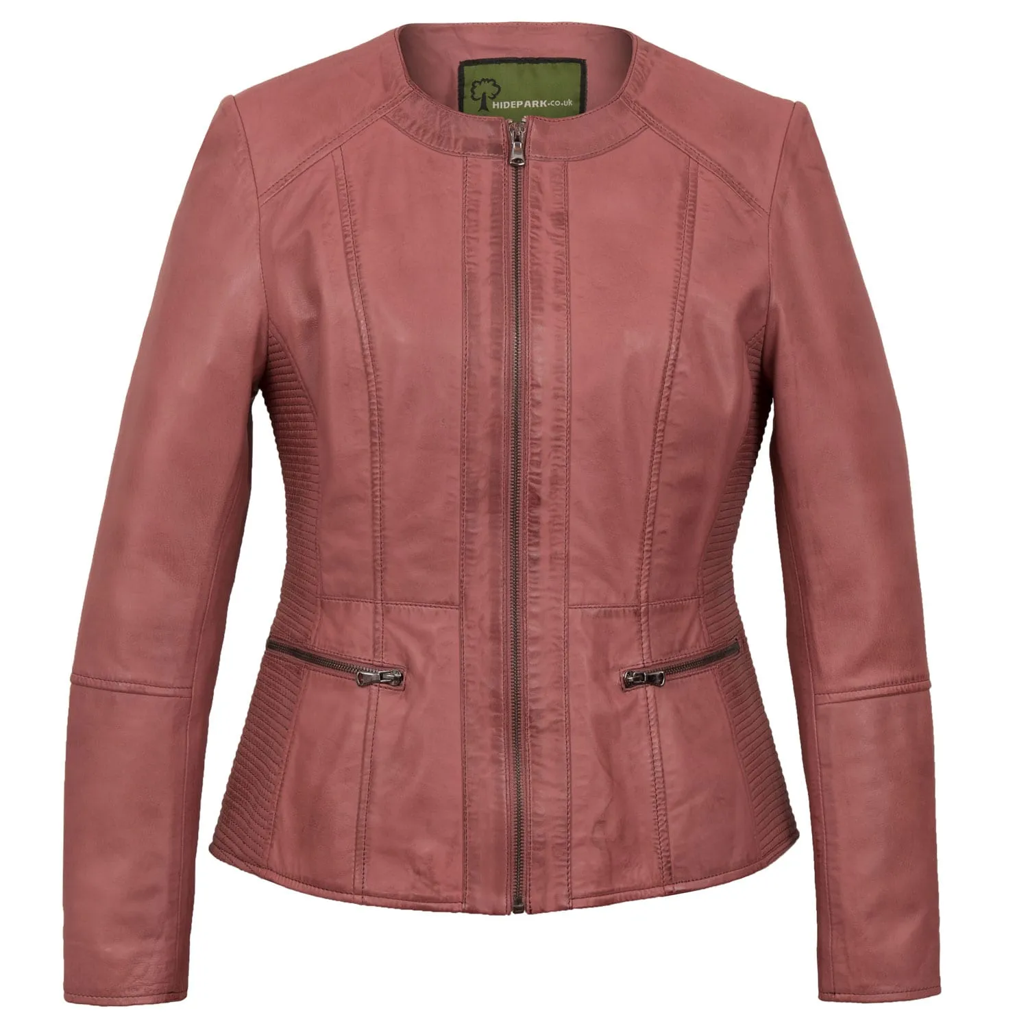 Meghan: Collarless Leather Jacket Pink