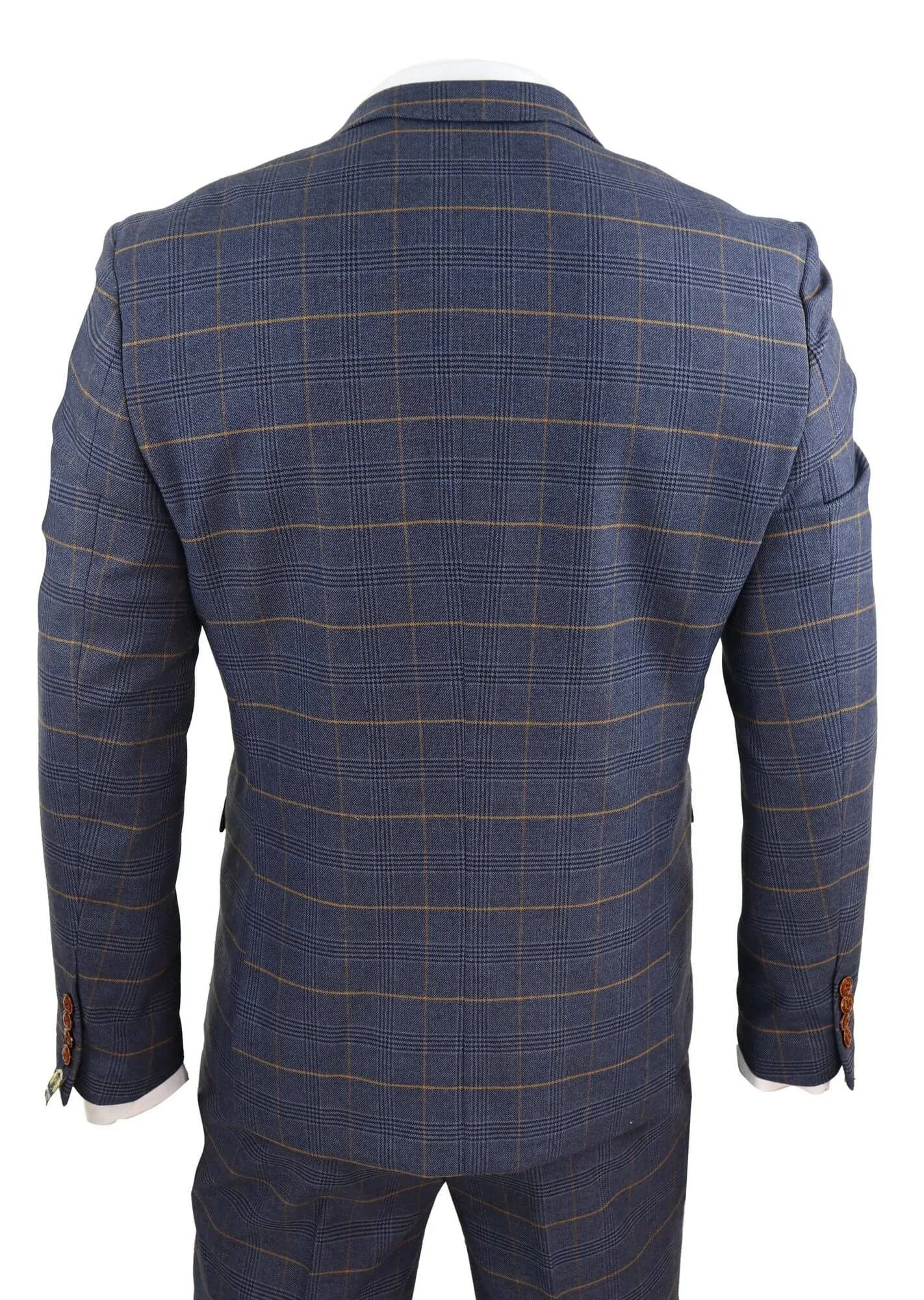 Men's Blue Check Suit with Double Breasted Waistcoat