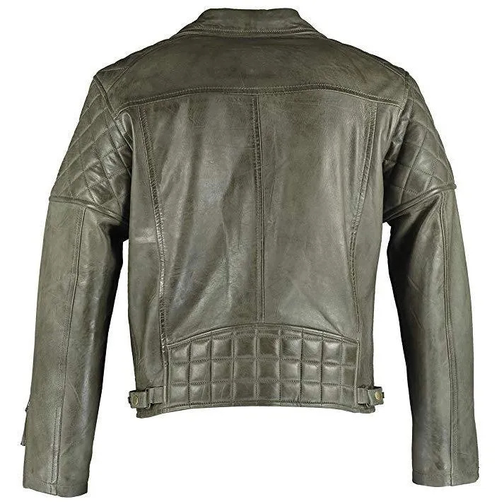 Mens Ashwood Diamond Vintage Olive Green Leather Jacket