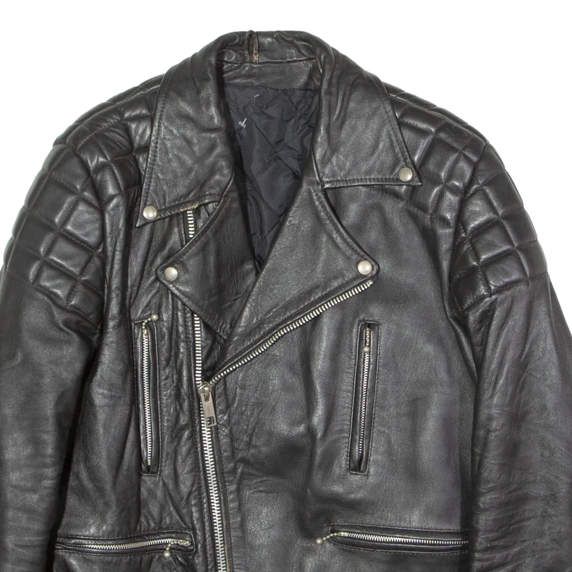 Mens Biker Jacket Black Leather 90s M
