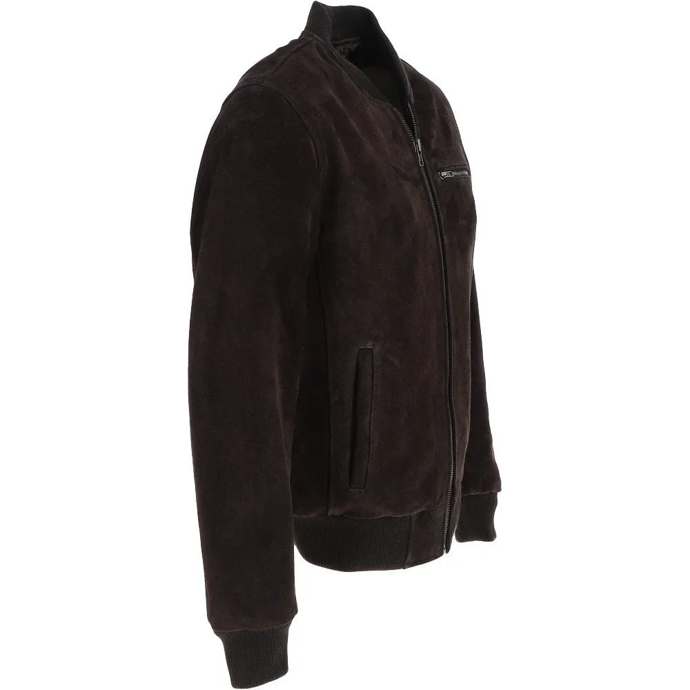 Men’s Black Suede Leather Bomber Jacket