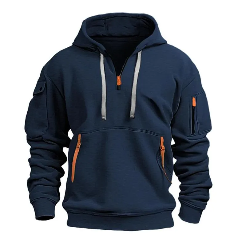 Men's Colorblock Zipper Plush Long Sleeve Hoodie 97540957Z