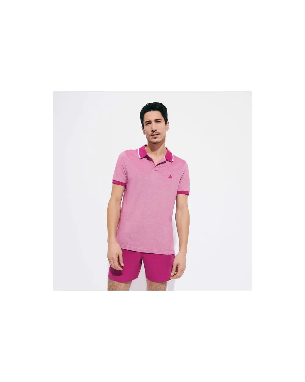 Mens Contrast Pique Polo Shirt Purple