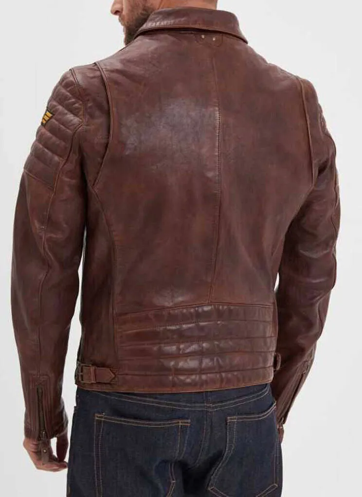 Men's dark cognac pilot style leather jacket duluth