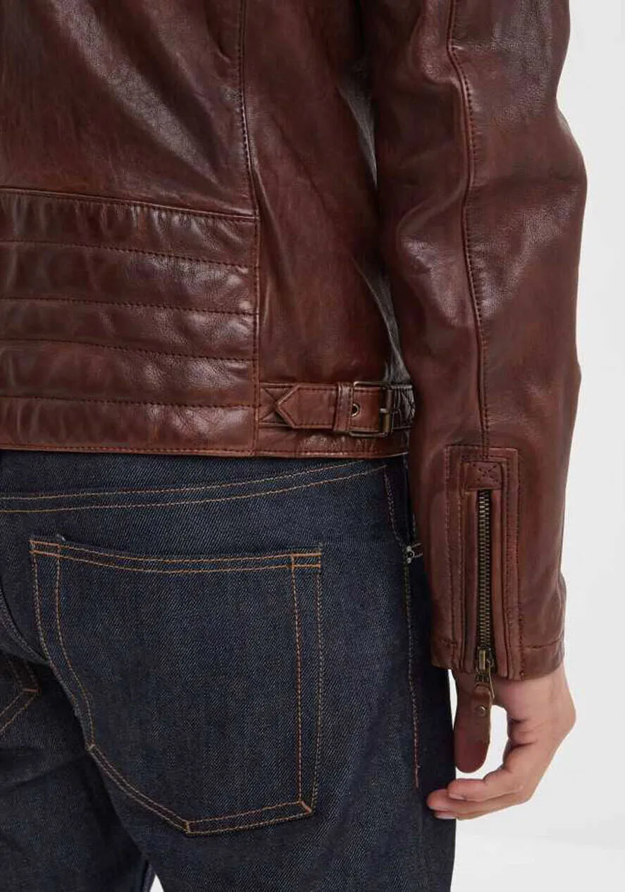 Men's dark cognac pilot style leather jacket duluth