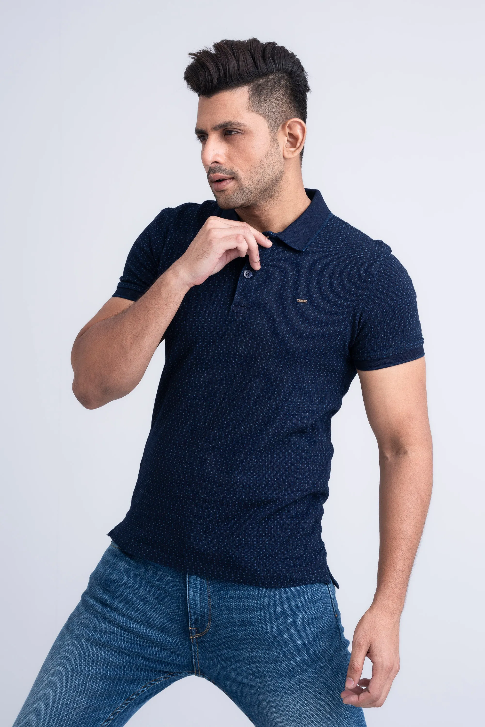 Men's Indigo Laser Printed Polo Shirt