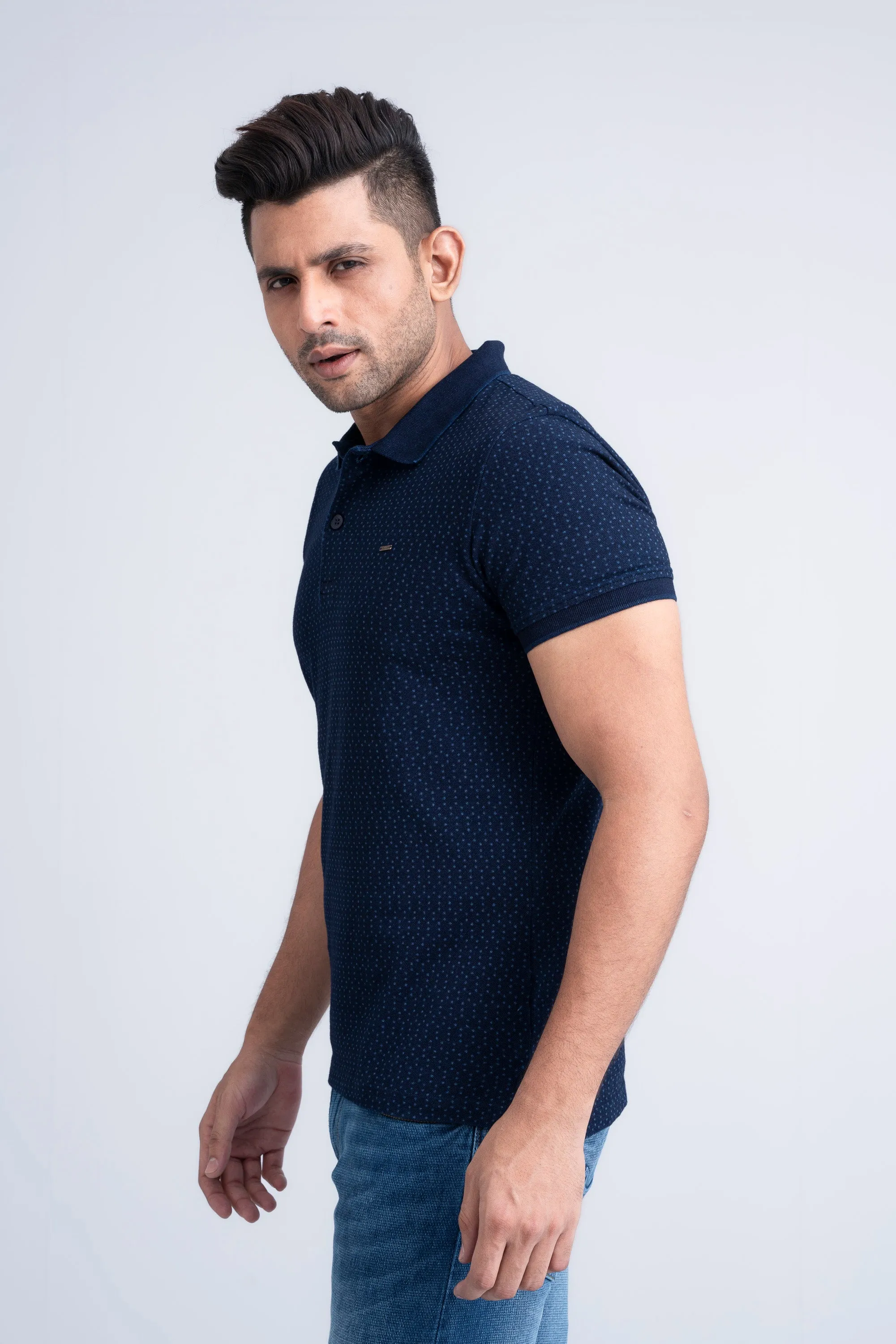 Men's Indigo Laser Printed Polo Shirt