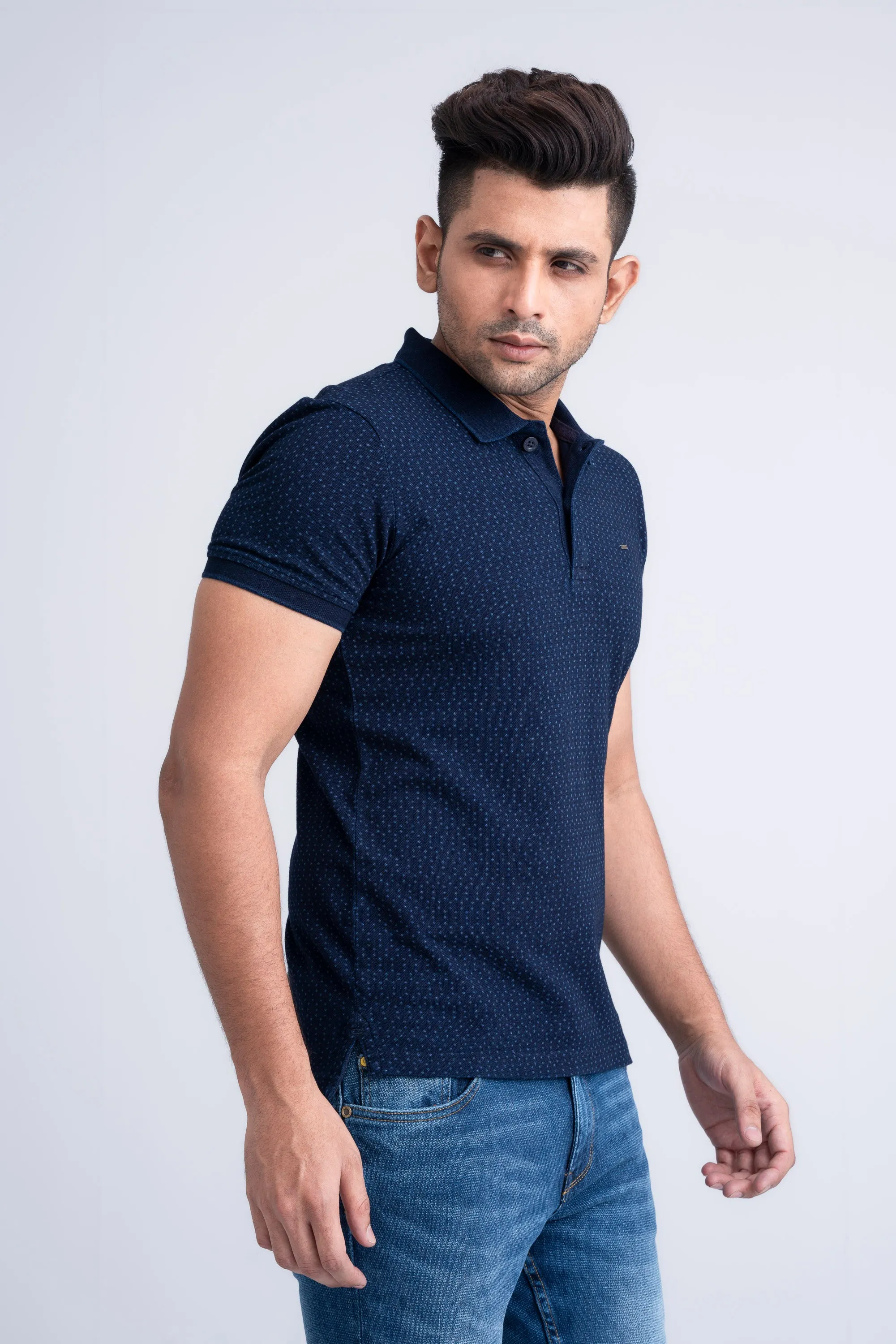 Men's Indigo Laser Printed Polo Shirt