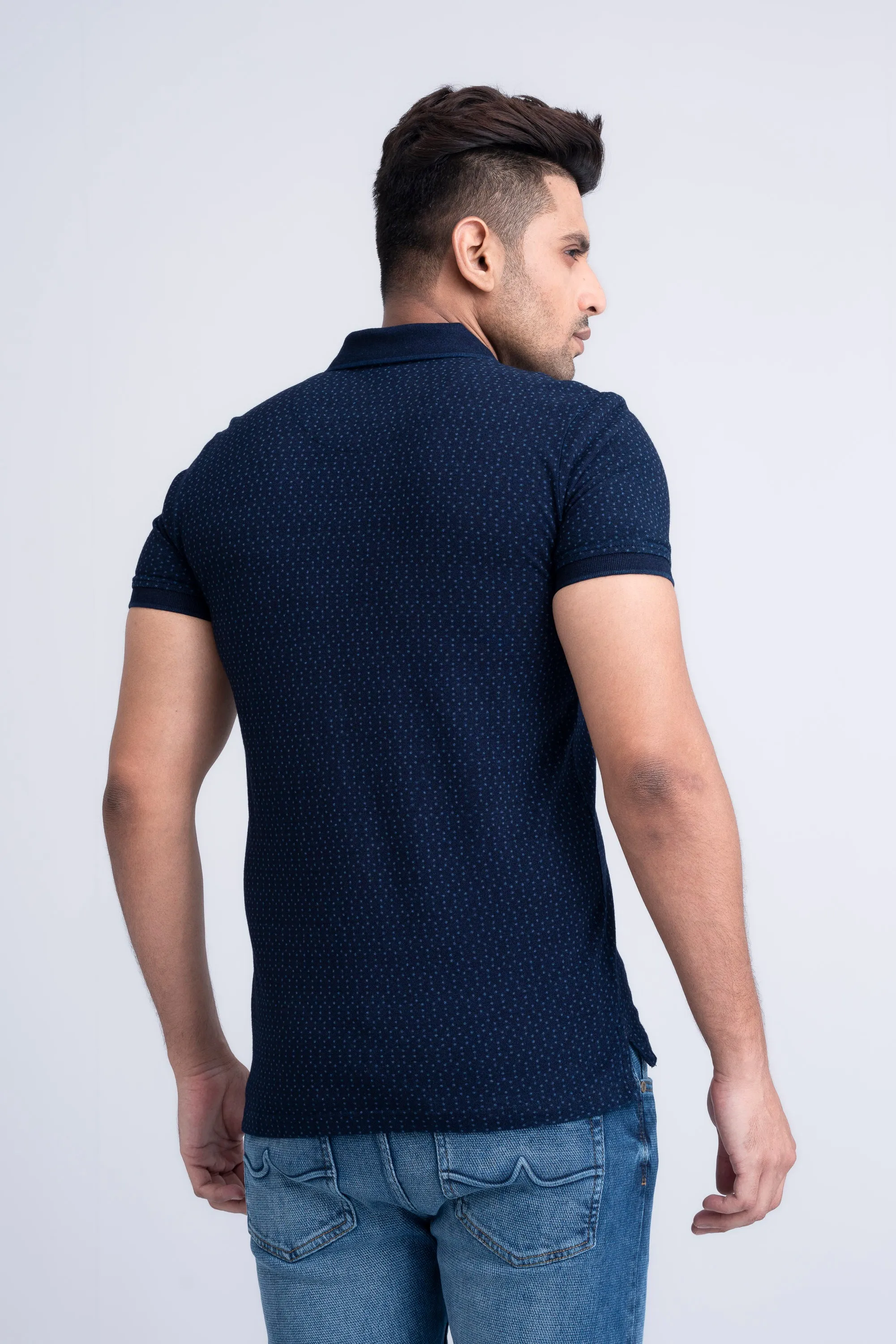 Men's Indigo Laser Printed Polo Shirt