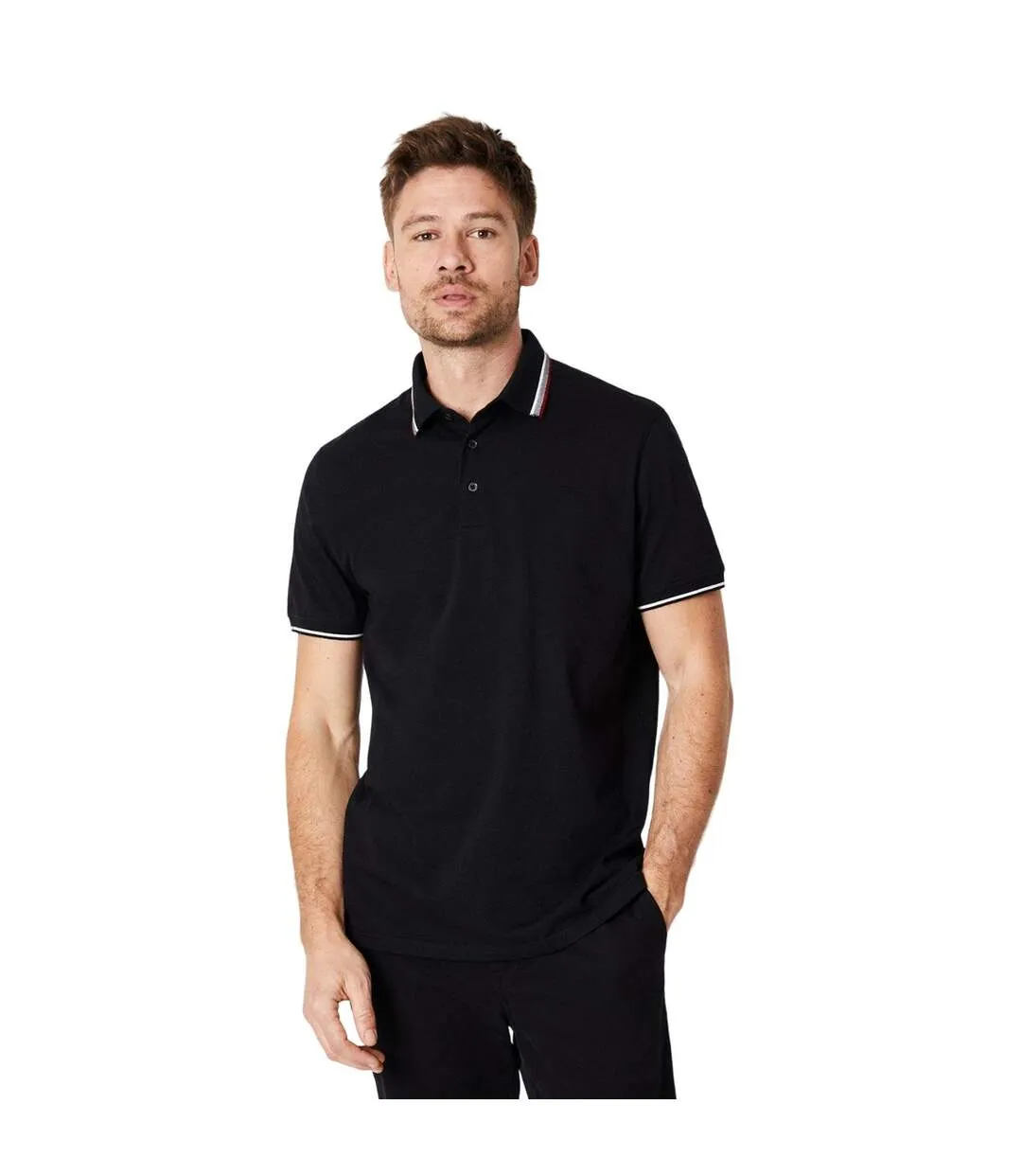 Mens jacquard button neck polo shirt black Burton