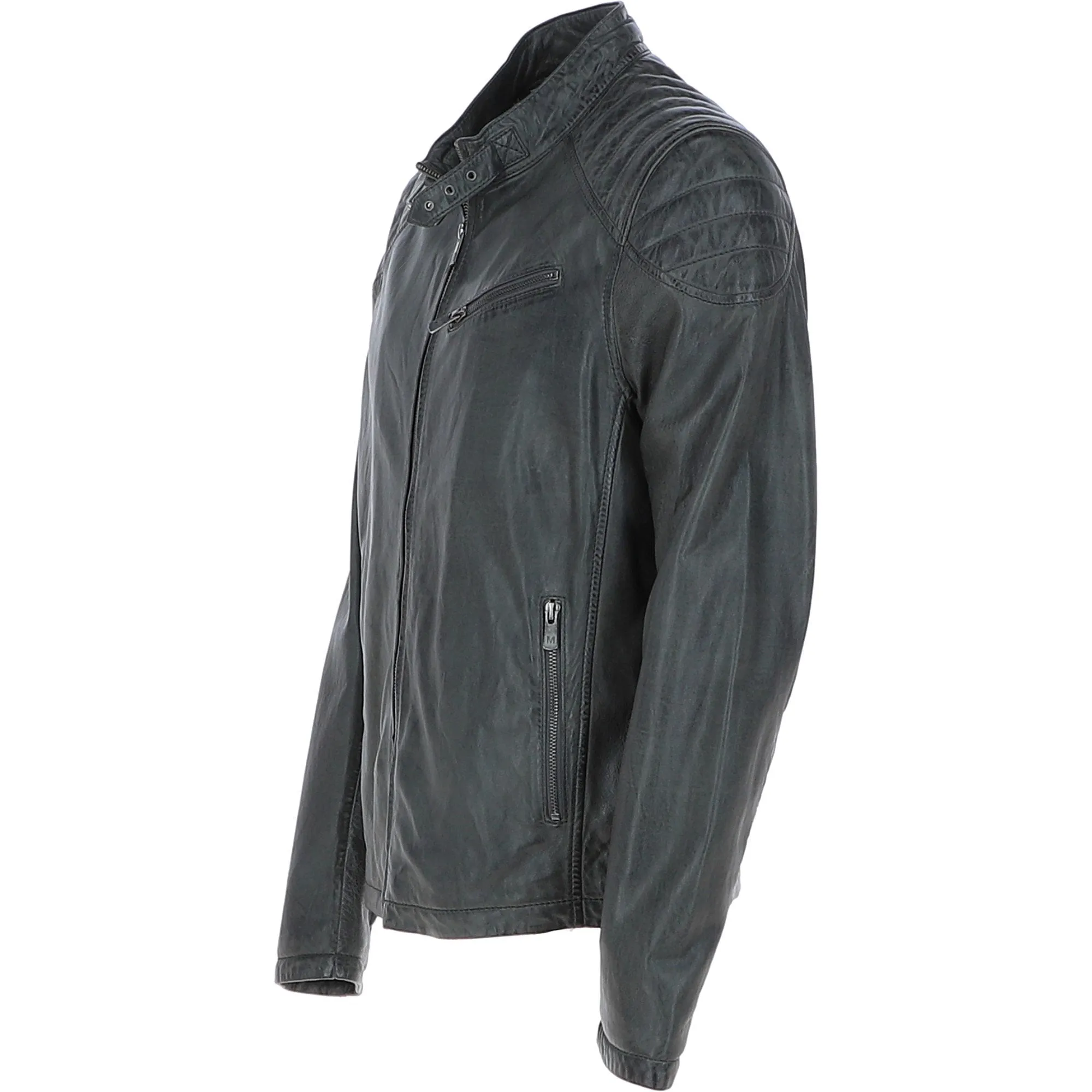 Mens Leather Biker Jacket Grey: M-Edison