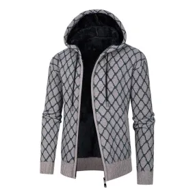 Men's Loose Jacquard Thick Hooded Knit Jacket 61250351M