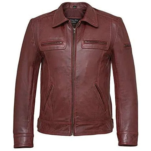 Men's Lynch Vintage Red Wine Leather Jacket