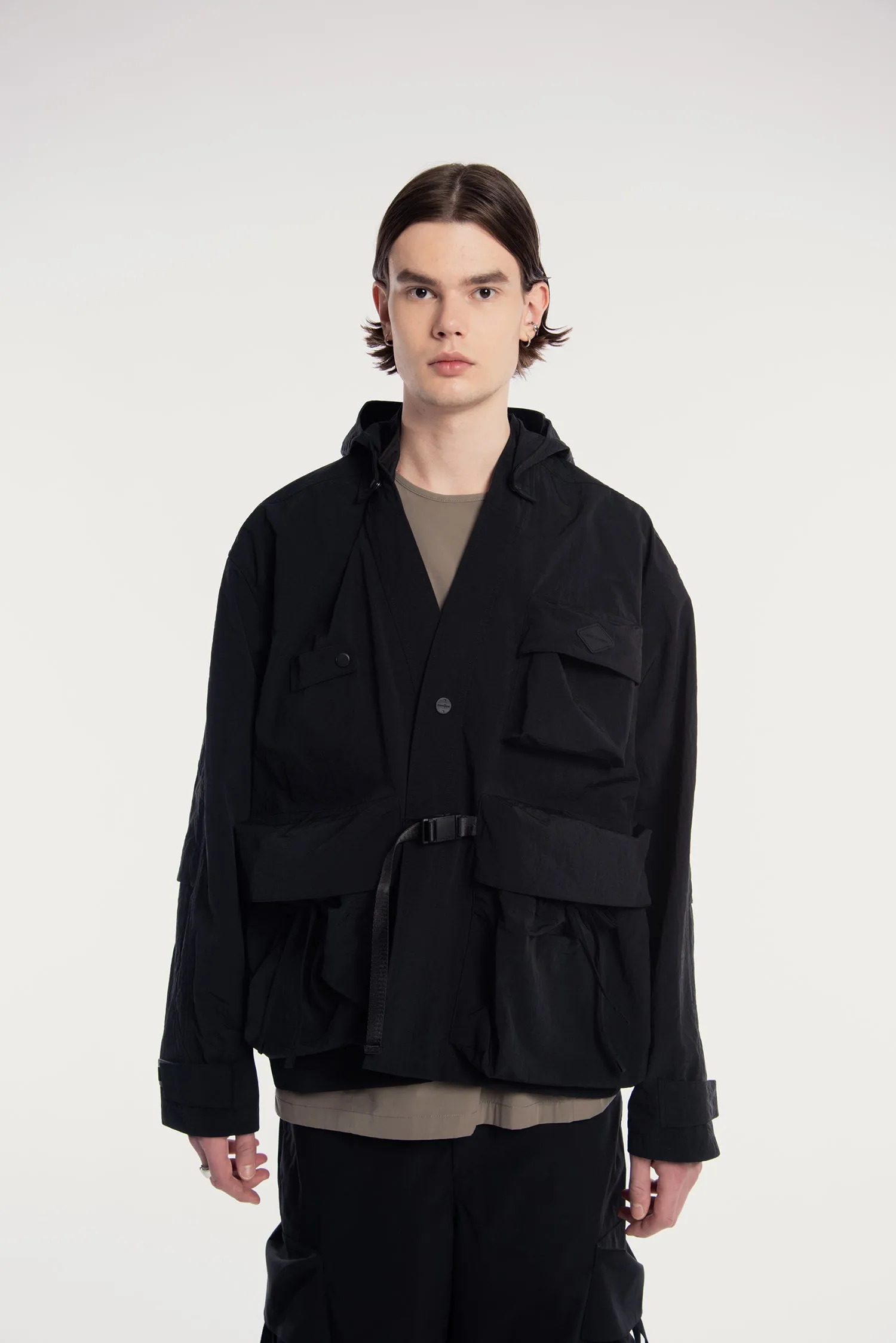 MEN'S MULTI POCKETS HOODED KIMONO JACKET