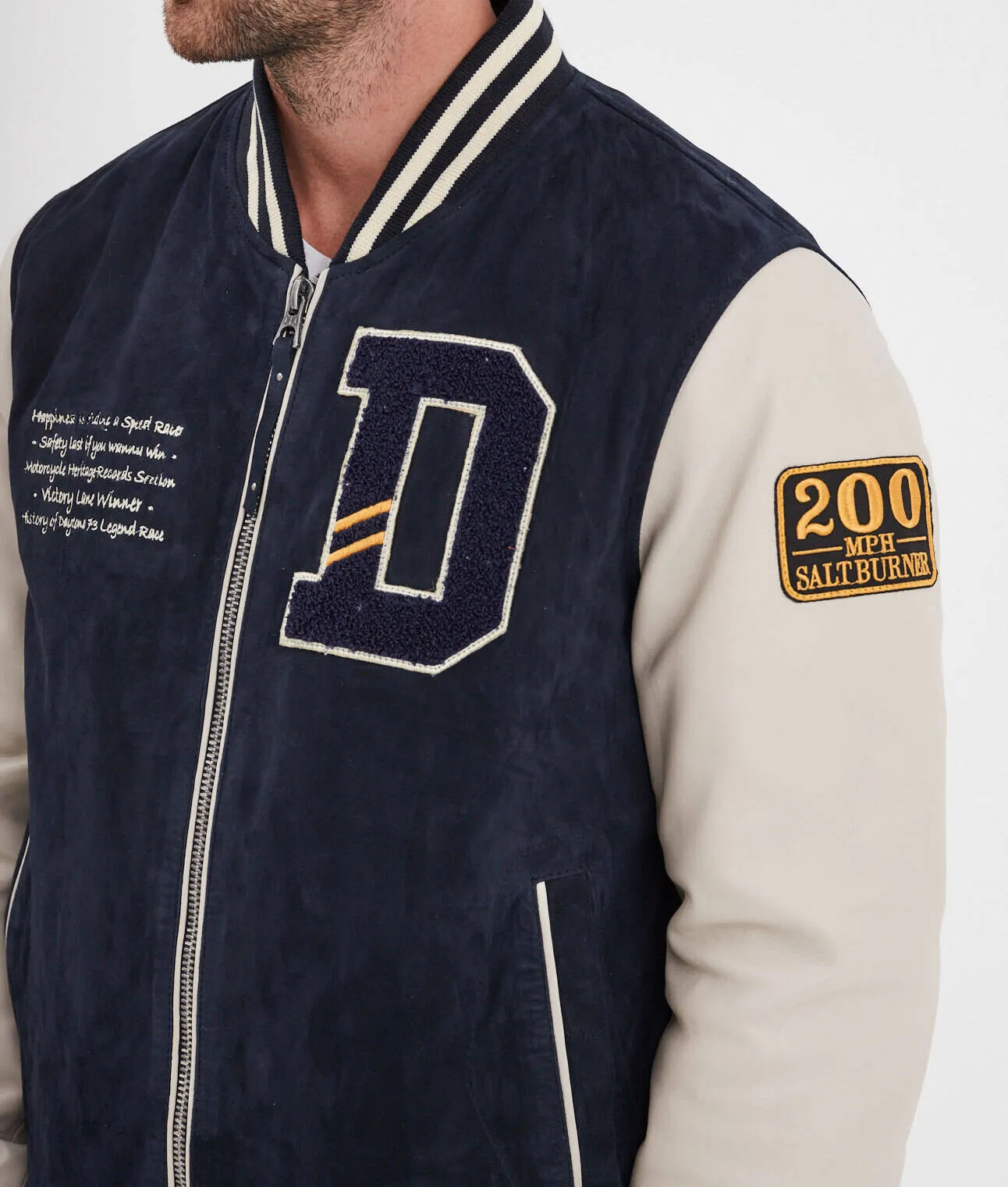 Men's navy teddy daytona taylor style leather jacket
