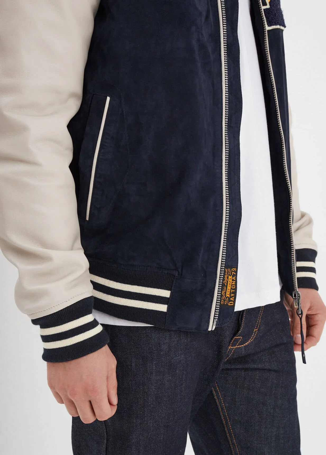 Men's navy teddy daytona taylor style leather jacket