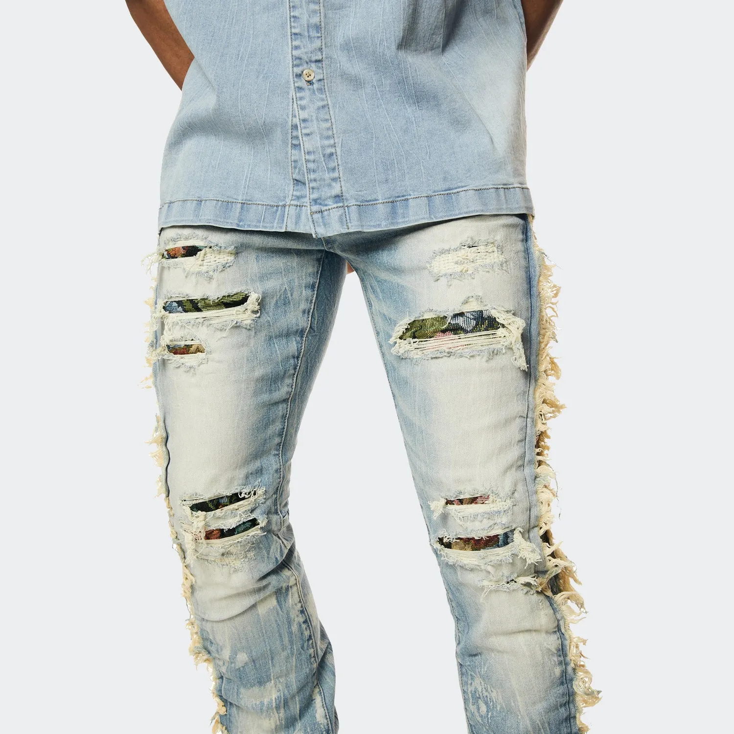 Men's Smoke Rise Tapestry Insert Stacked Denim Jeans Lowell Blue