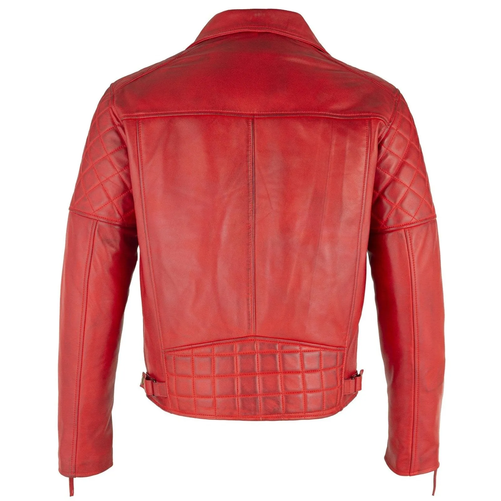 Mens Soltau Diamond Biker Style Red Leather Jacket