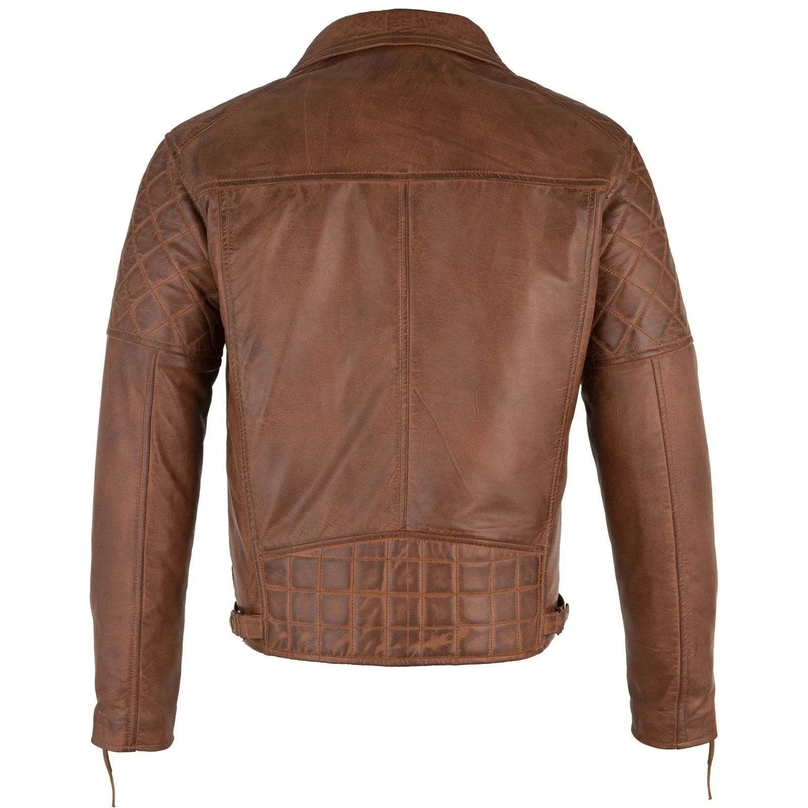 Mens Soltau Diamond Biker Style Tan Leather Jacket