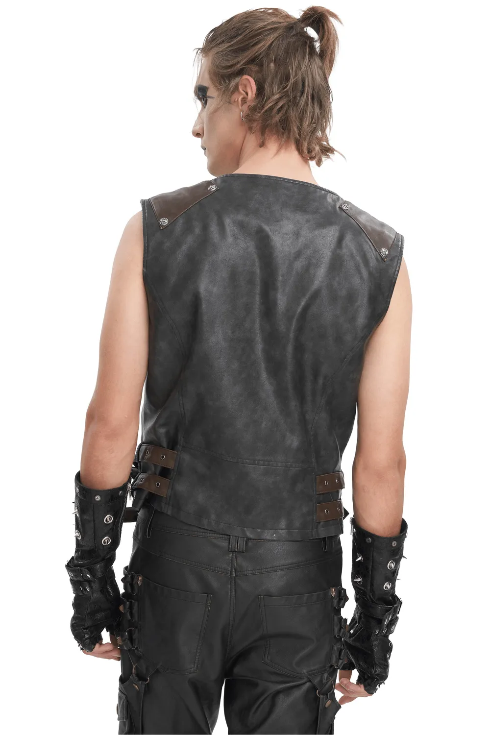 Men's Spiked Leather Biker Vest with Zipper - Edgy Style