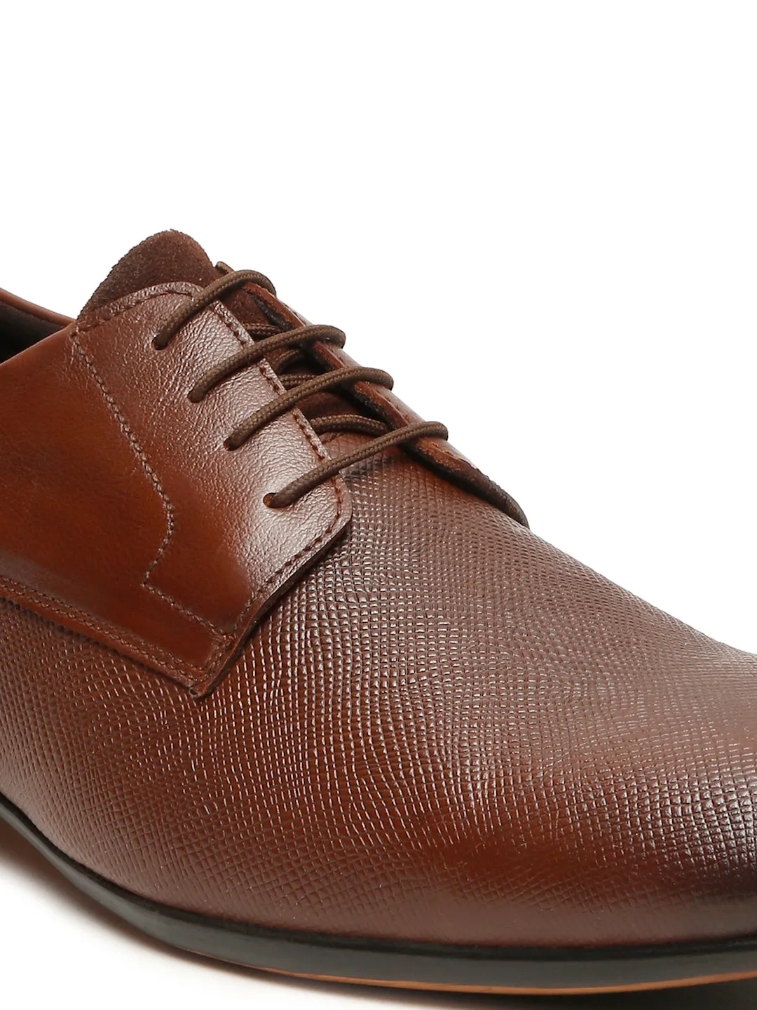 Men's Tan Texture Leather Lace-Up Shoes