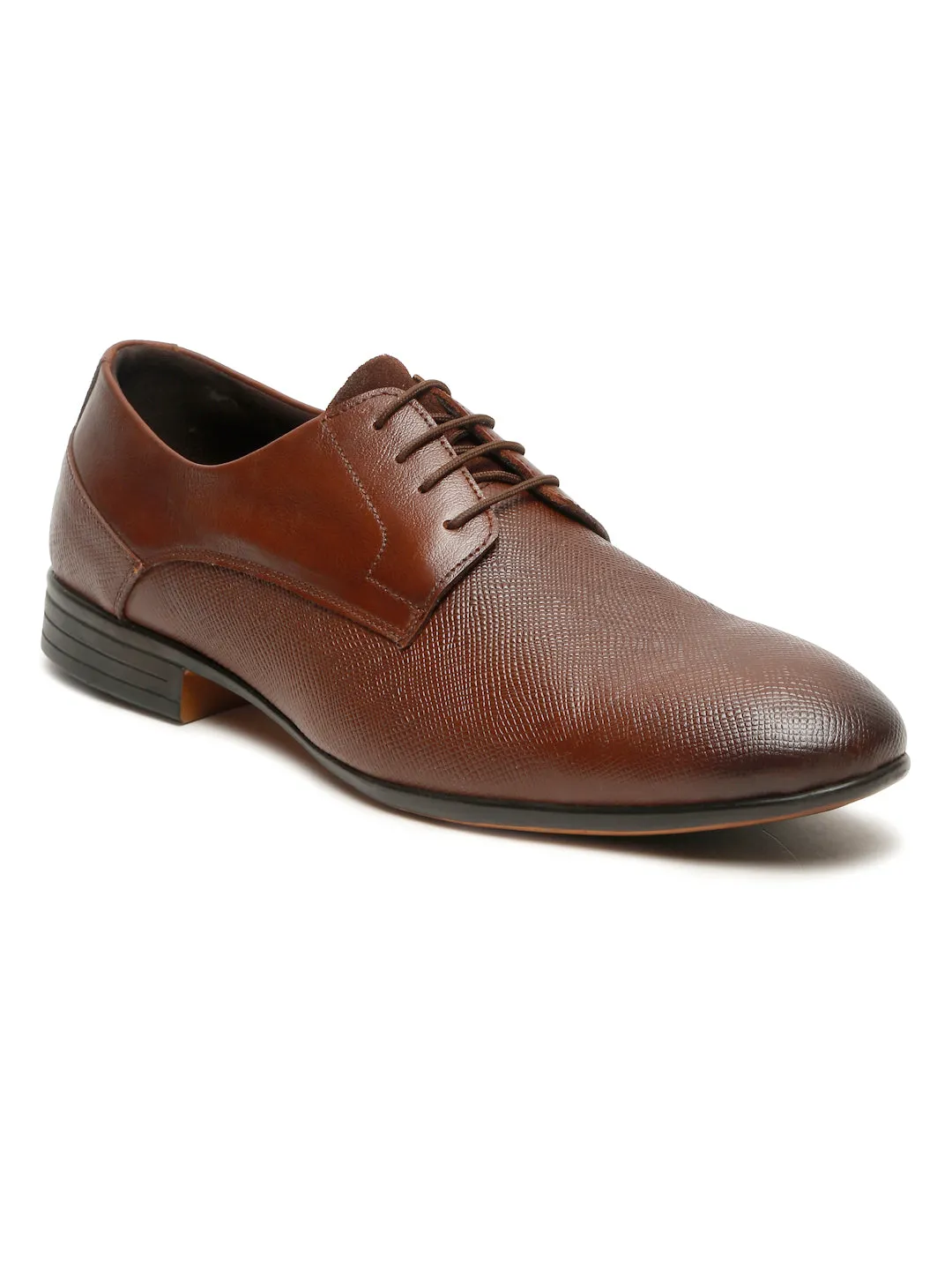 Men's Tan Texture Leather Lace-Up Shoes