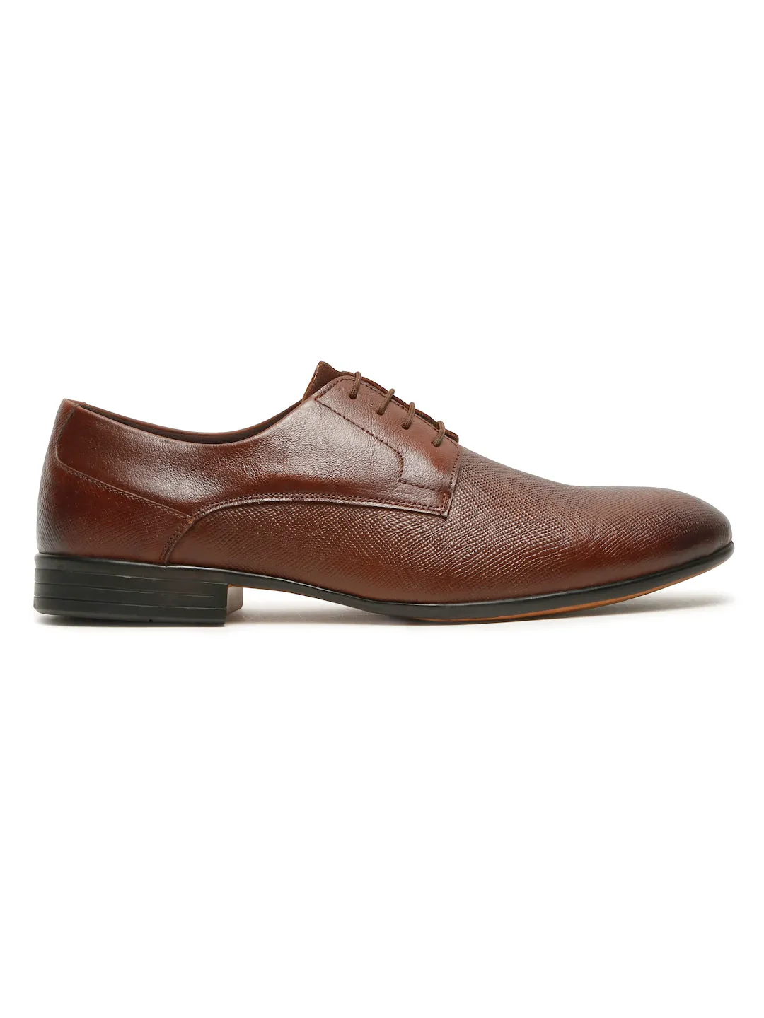 Men's Tan Texture Leather Lace-Up Shoes