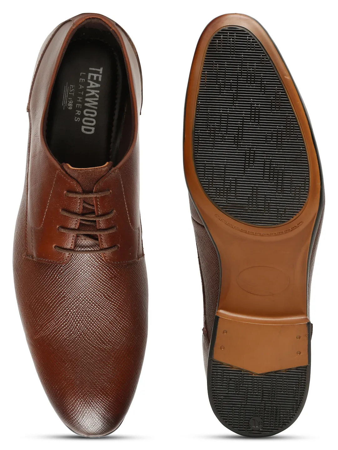 Men's Tan Texture Leather Lace-Up Shoes