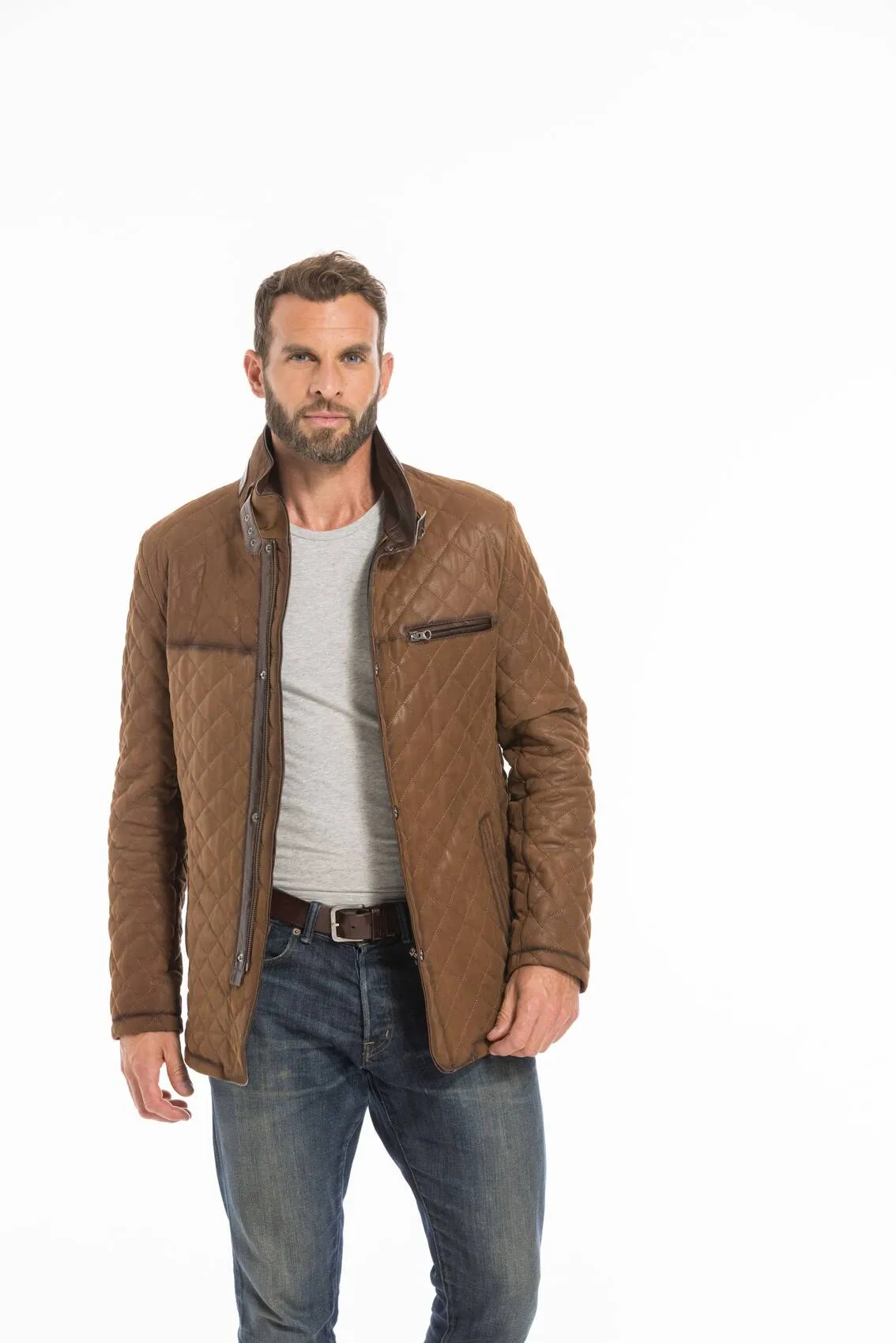 Men's tobacco nuplin leather jacket e 09