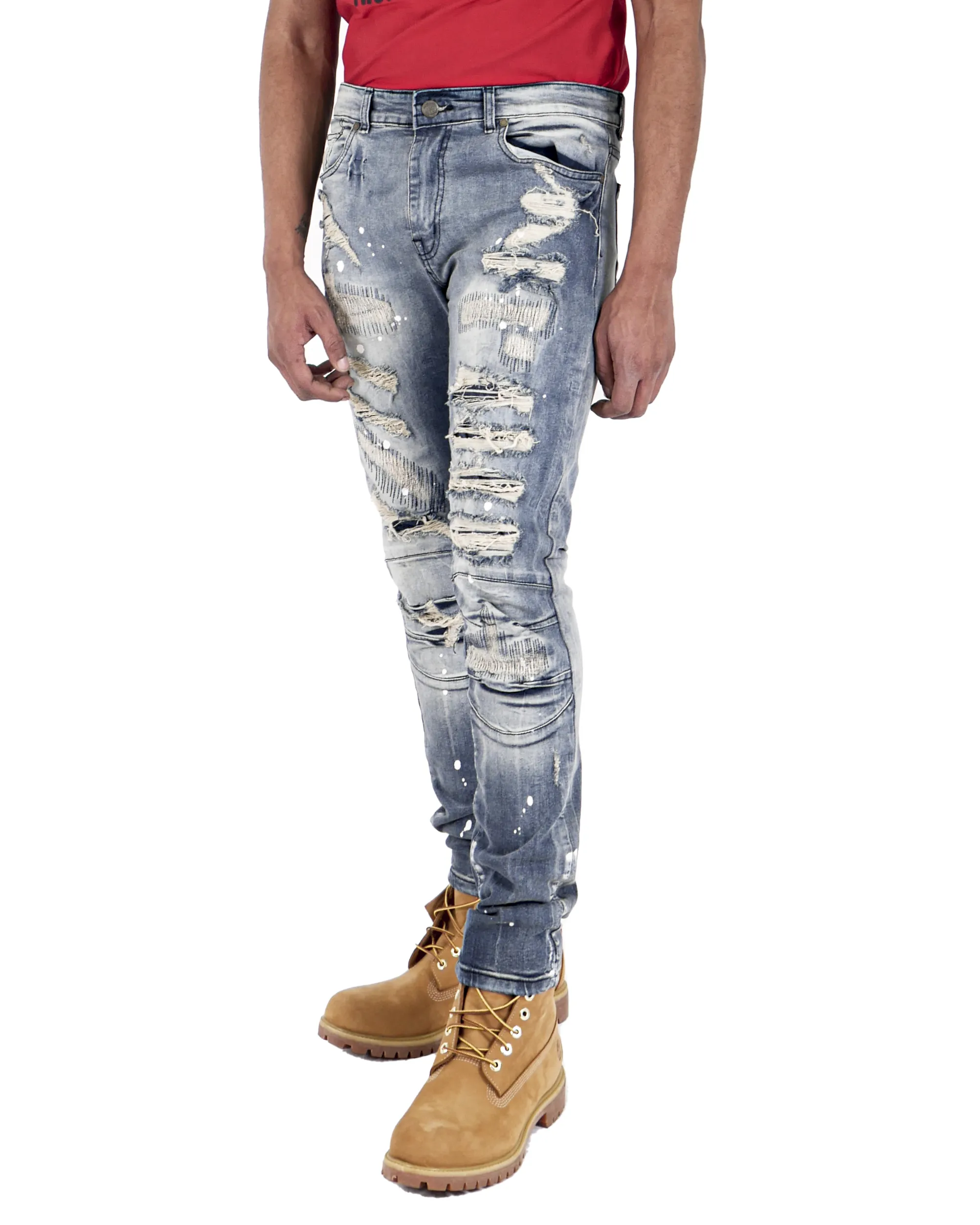 Men's TWO MILL TWENTY Division Slim Fit Rip & Rpair Jeans Vintage Dark Wash