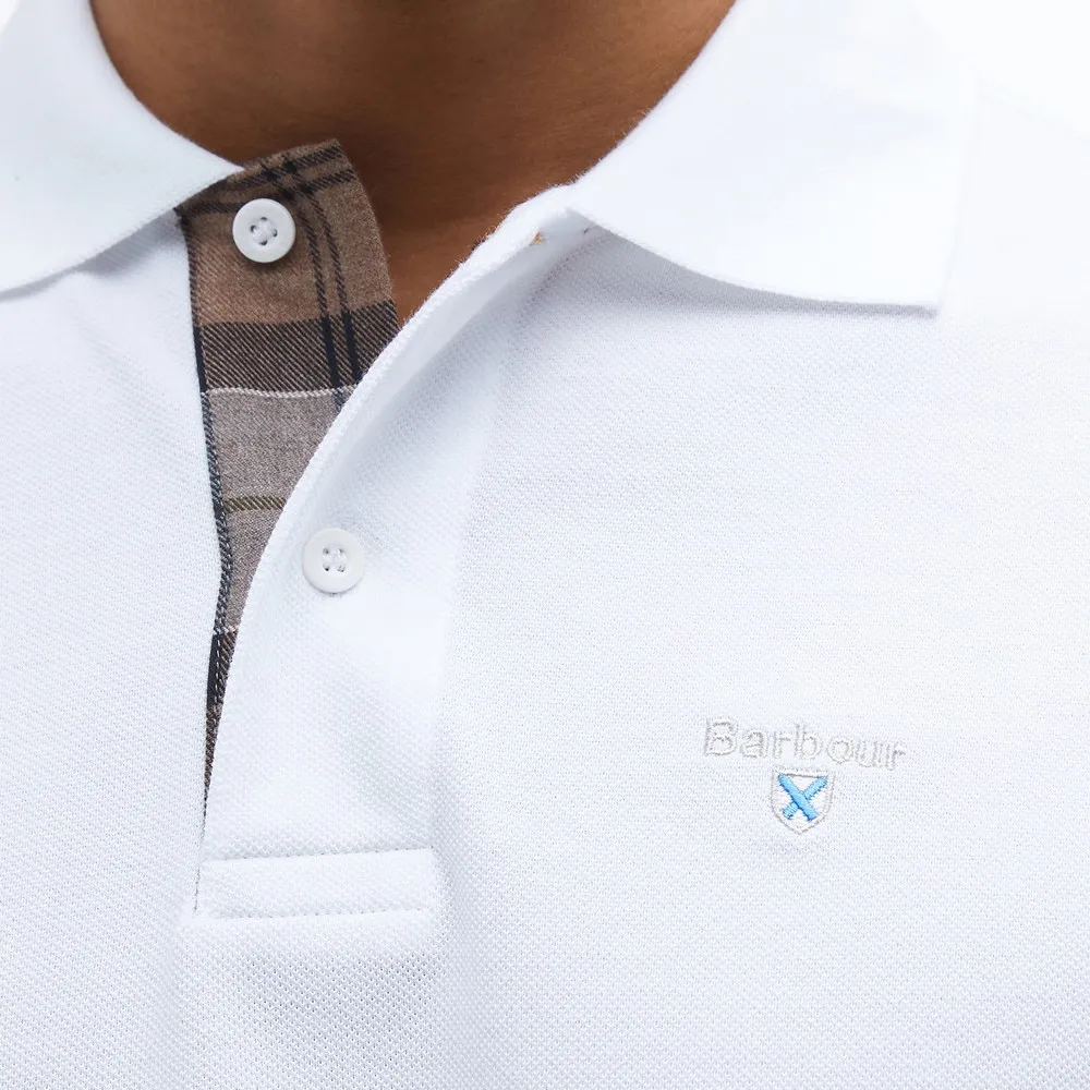 Mens White Tartan Pique Polo