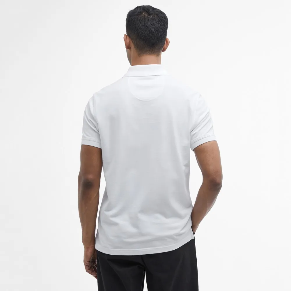 Mens White Tartan Pique Polo