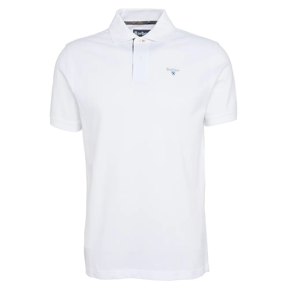 Mens White Tartan Pique Polo