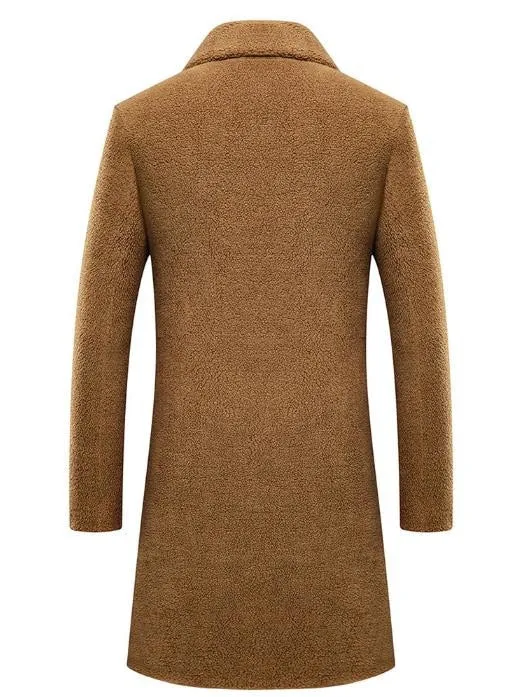 Men's Winter Solid Casual Style Pellet Sheep Shearling Woolen Overcoat