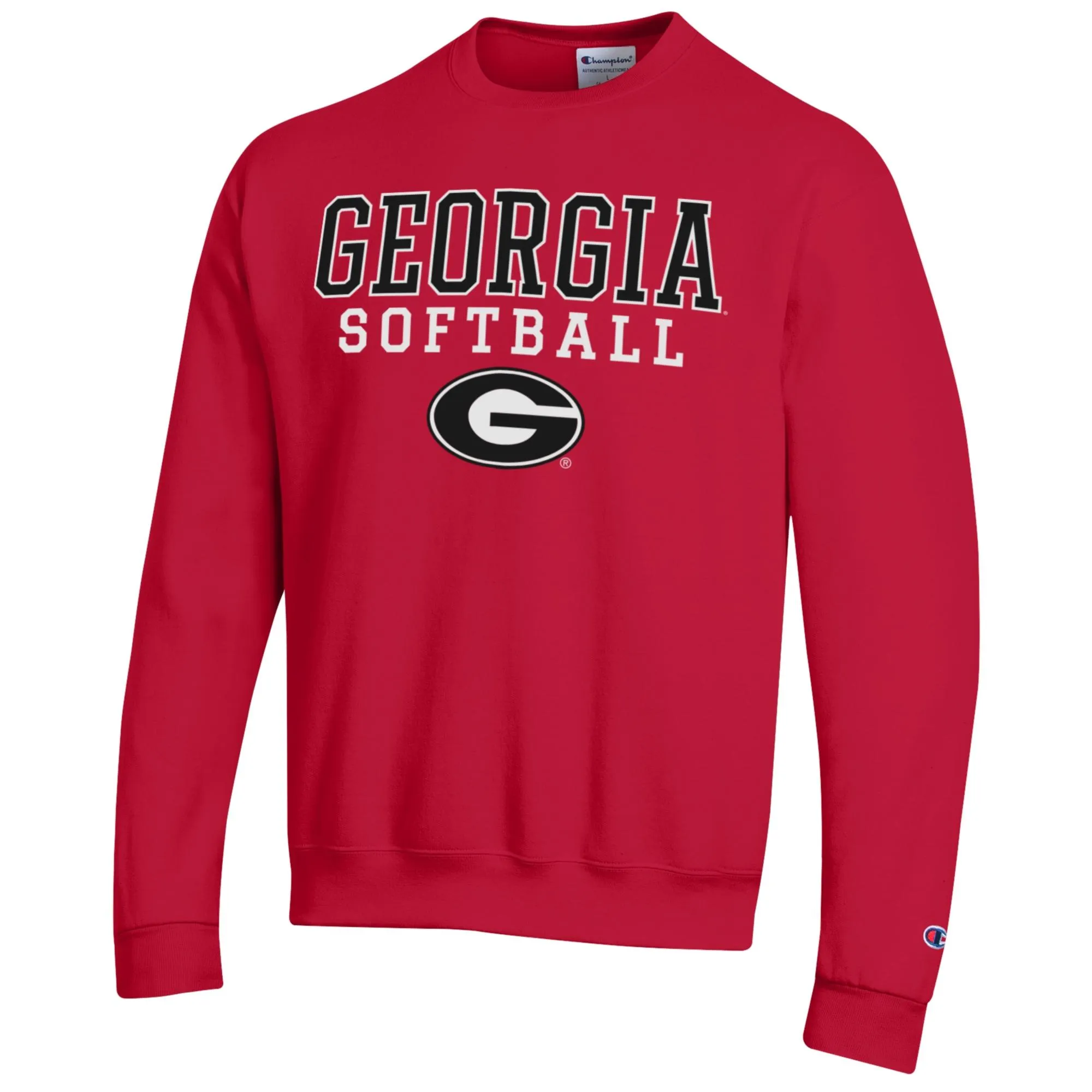 Men's Champion Red Georgia Bulldogs Softball Stack Pullover Crewneck Sweatshirt