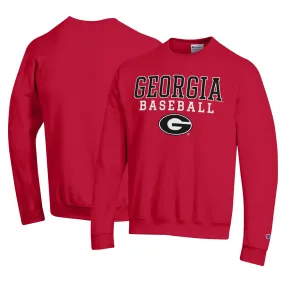 Men's Champion Red Georgia Bulldogs Stack Logo Baseball Powerblend Pullover Sweatshirt