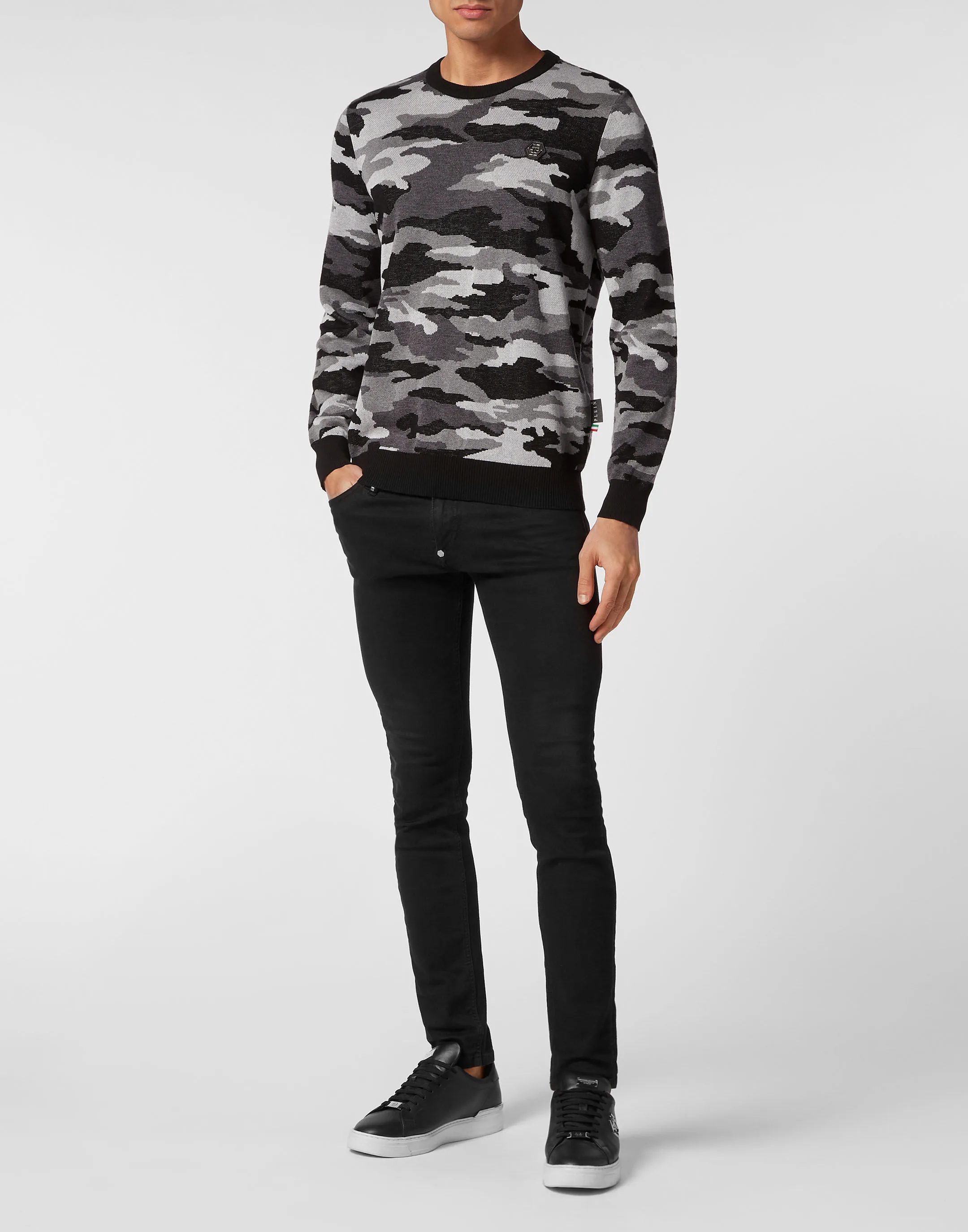 Merino Wool Pullover Round Neck LS Camouflage