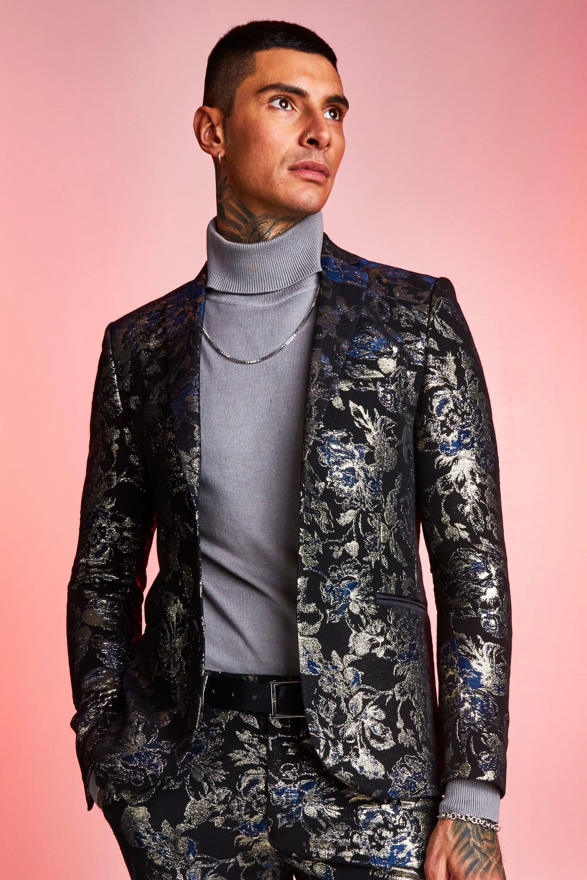 Metallic Jacquard Skinny Fit Suit Jacket