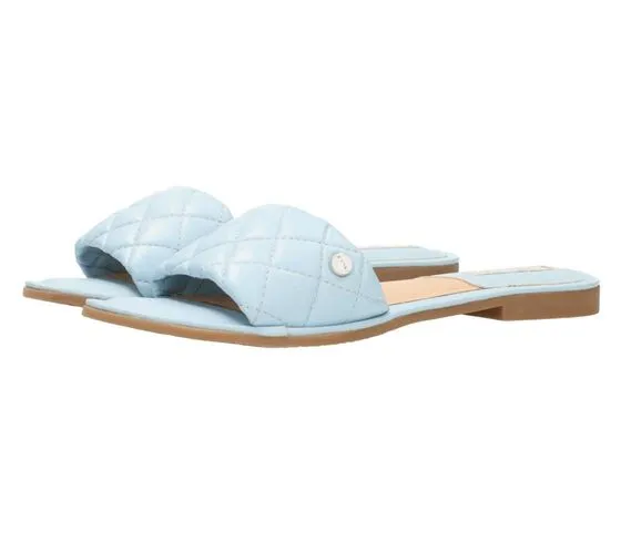 MEXX Zapatos de mujer de piel auténtica con aspecto acolchado, mules de verano, zapatos sin cordones MXCY007501W azul claro