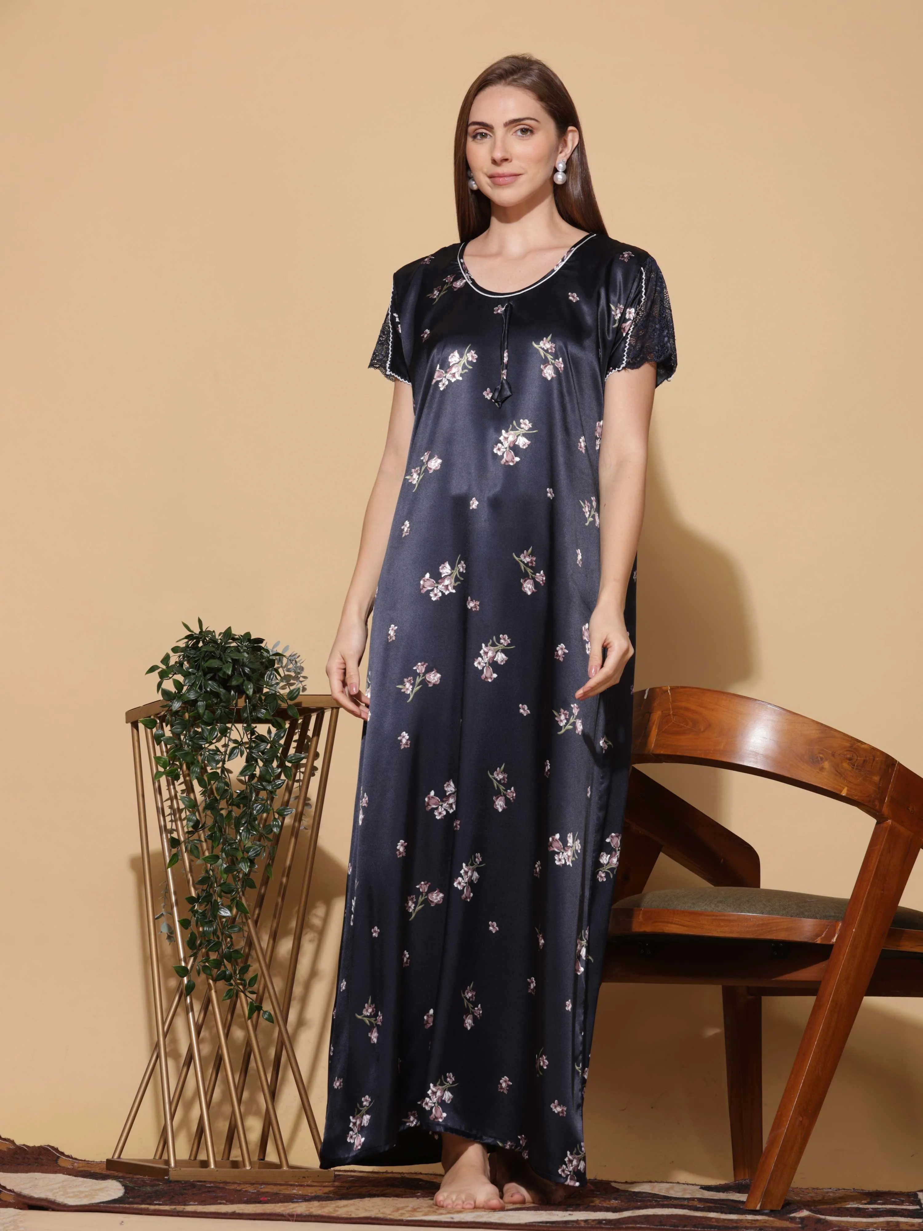 Midnight Blue Satin Nighty - Premium Sleepwear for Women