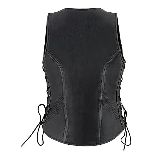 Milwaukee Leather MLL4531 Women's Distressed Grey â€˜Open Neckâ€™ Leather Vest with Side Laces - Horizon Leathers