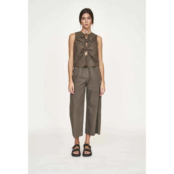 Mirth Women's Cerritos Sleeveless Drawstring Tie Cut-Out Top, Brown