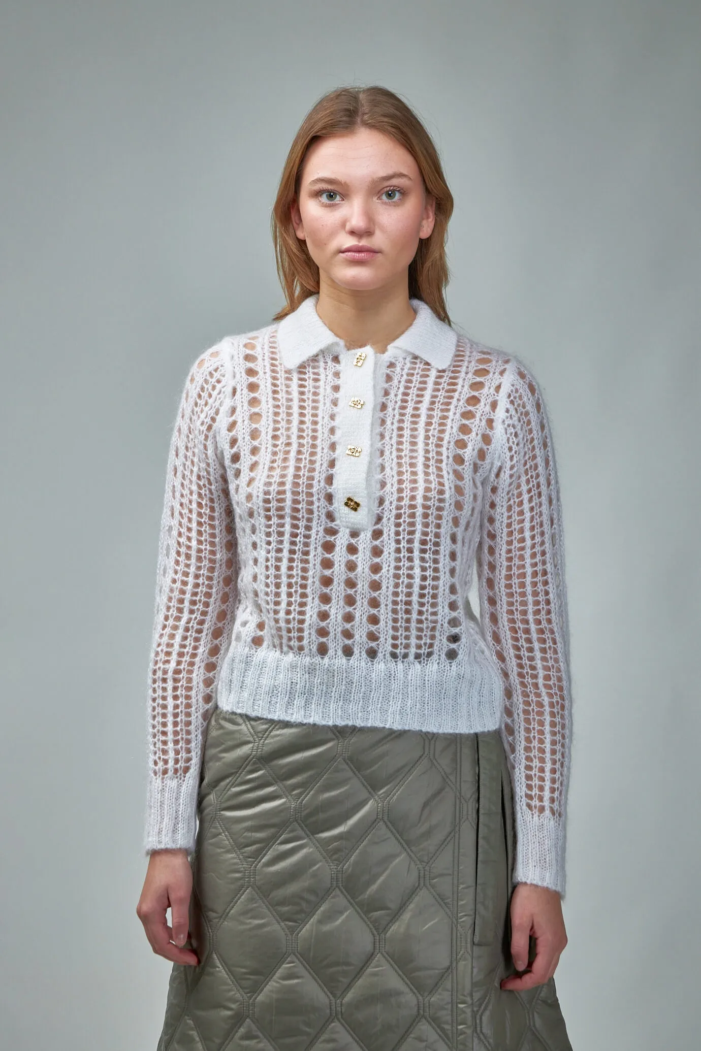 Mohair Lace Polo bright white 151